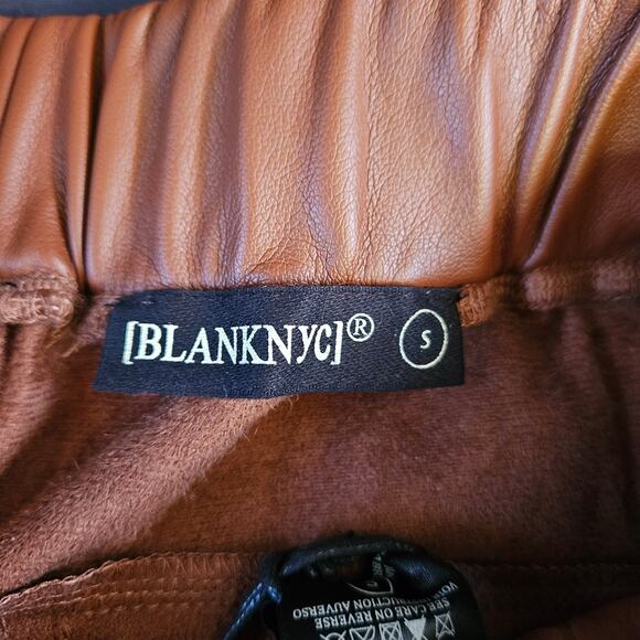 BlankNYC Brown When Its Love Faux Leather Wide Leg Pull On Pants Size S NWT Crop - Picture 6 of 12